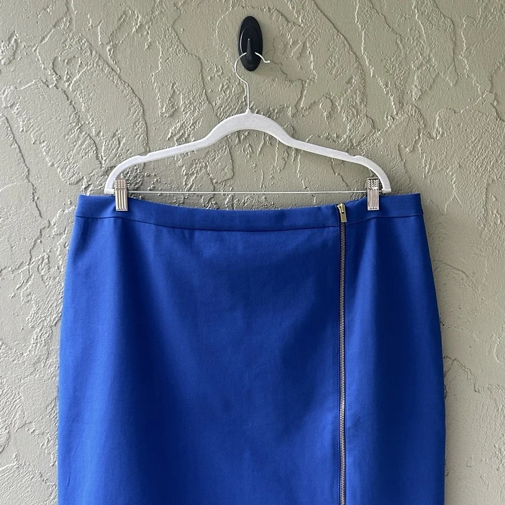 Talbots Women Size 20 Blue Gold Zipper Closure Straight Pencil Cotton Skirt NWT